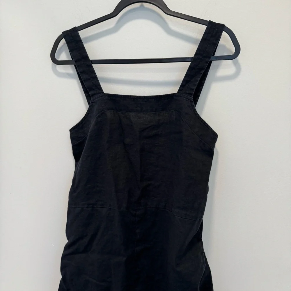 Everlane Womens 100% Linen Square-Neck Jumpsuit in Black Pockets Straps Size 4